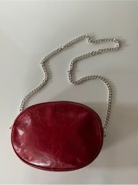Vintage The Bay Red Oval Crossbody Bag with Silver Chain 1970’s